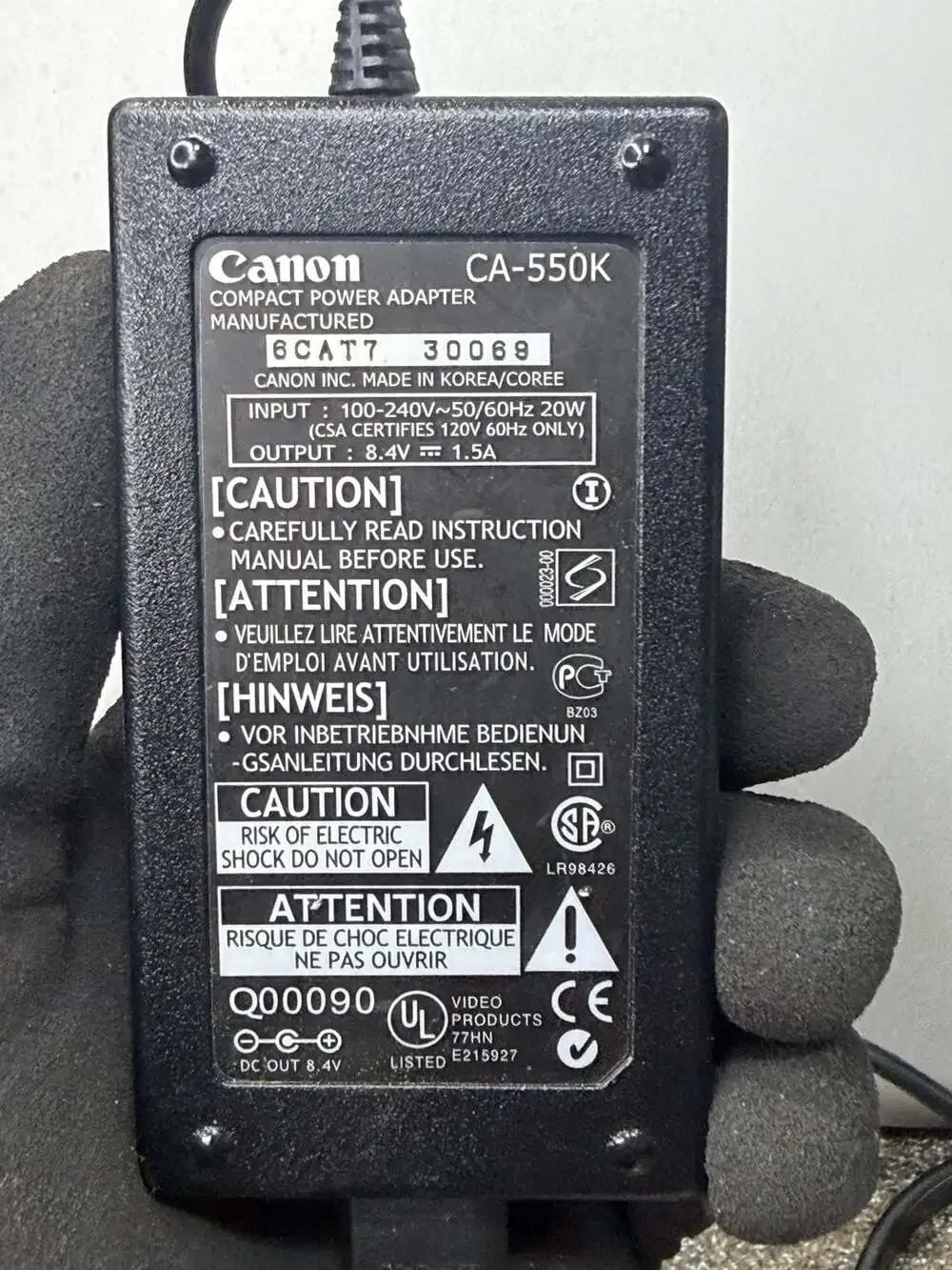 Canon CA-550K Compact Power Adapter 8.4V 1.5A